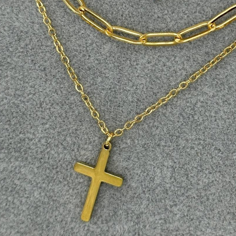 Stacked Gold Cross Necklace