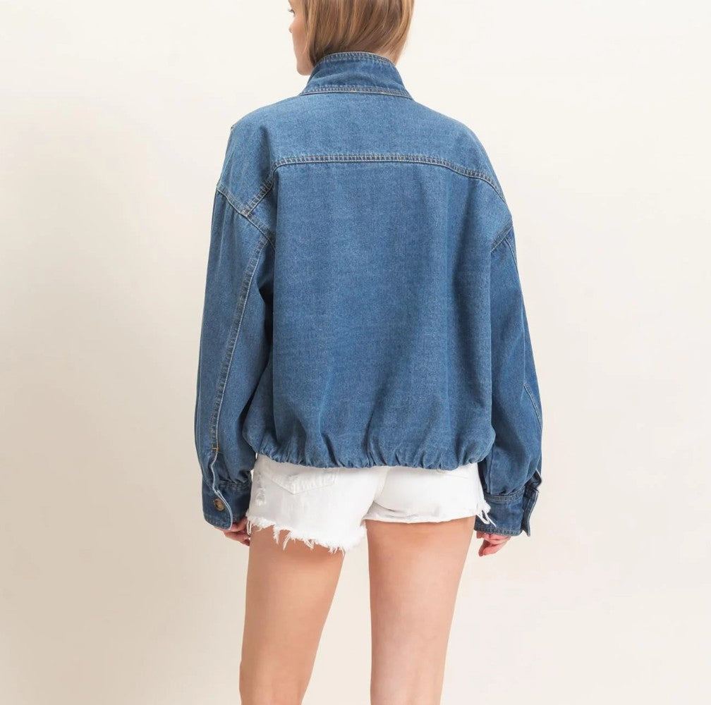 High Collar Denim Bomber jacket