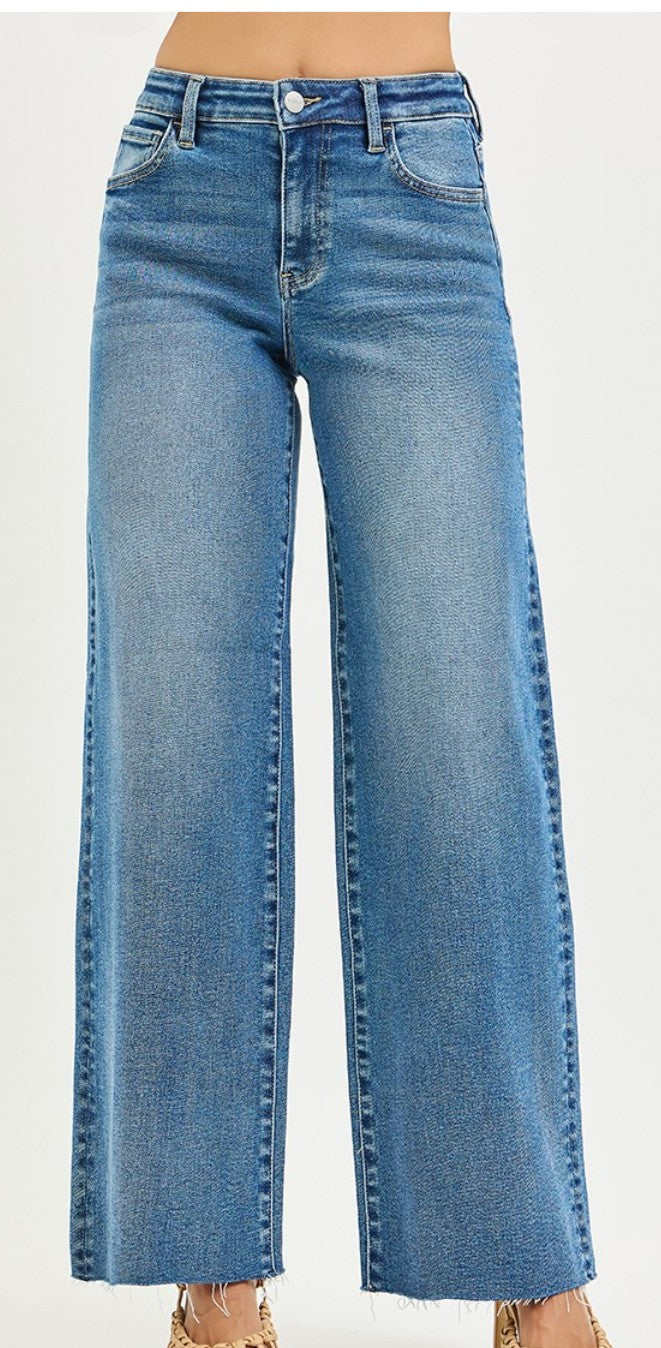 Risen High Rise Wide Leg Jeans