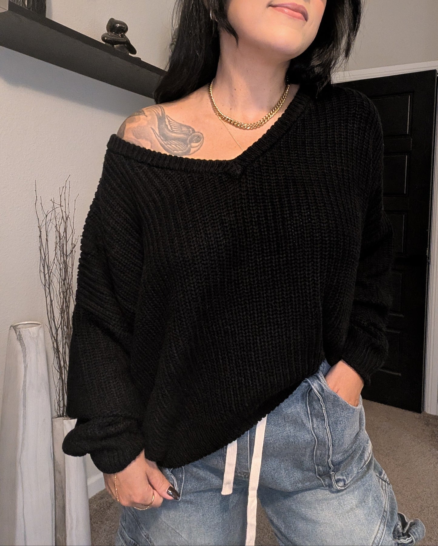 Oversized V-Neck Knit Sweater