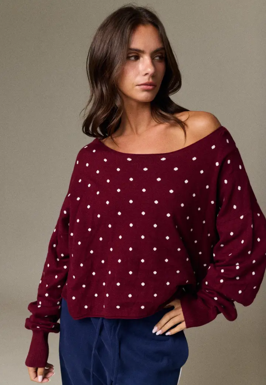 Polka Dot Boat Neck top