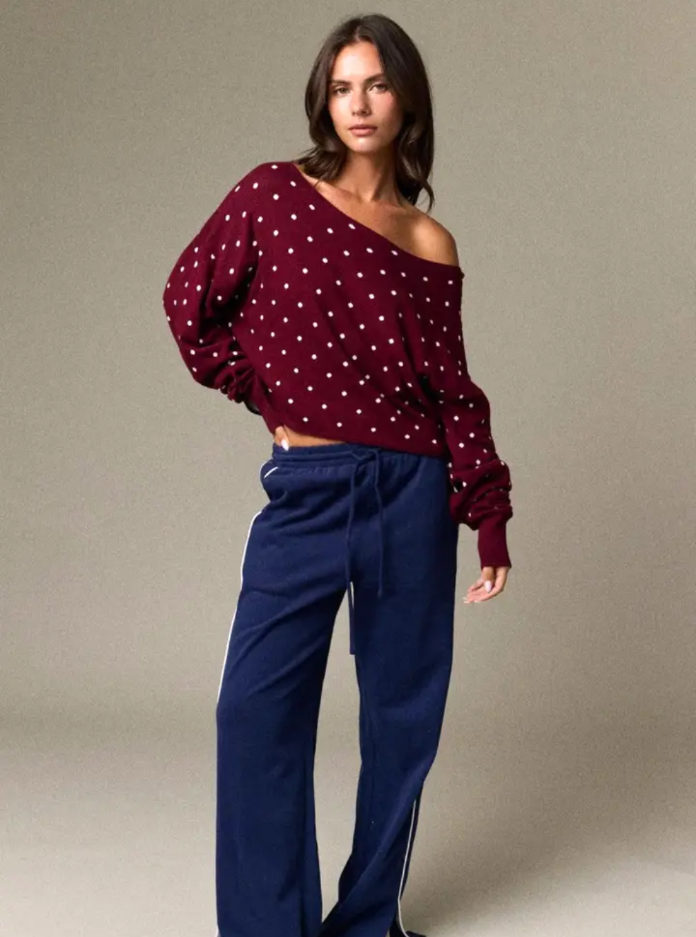 Polka Dot Boat Neck top