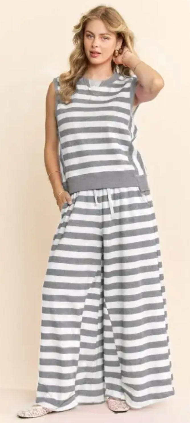Striped Knit Wide Leg Pant