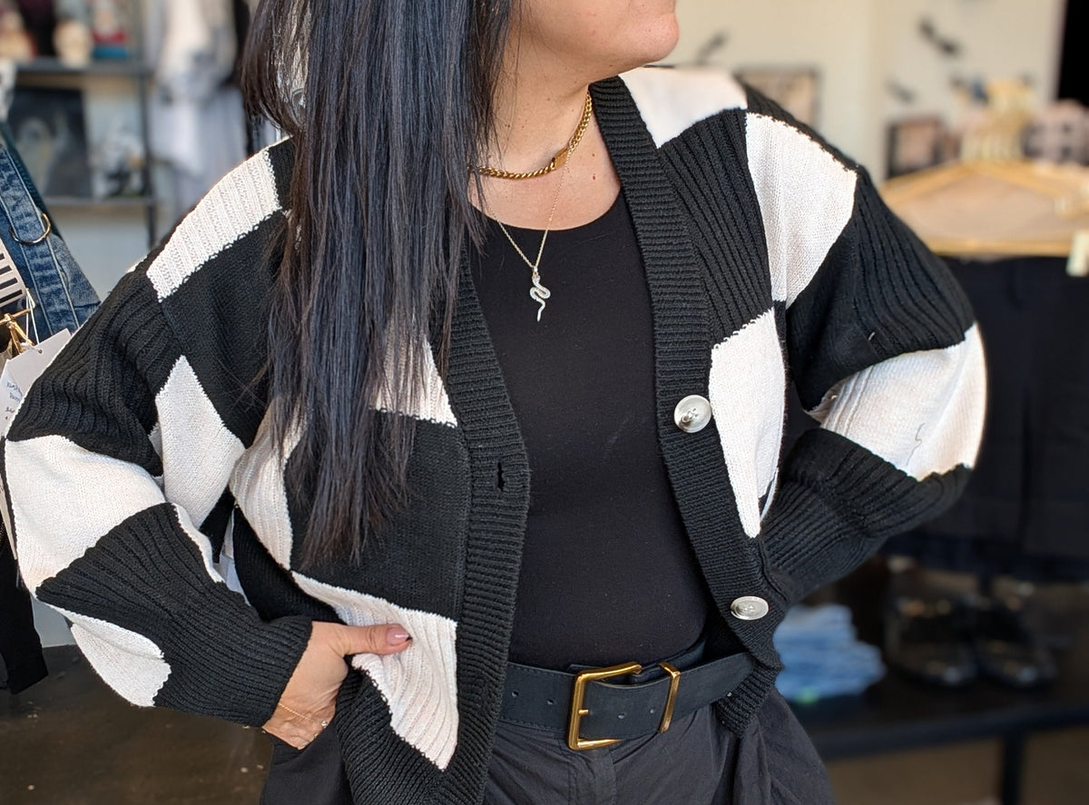 Checkered Button Cardi