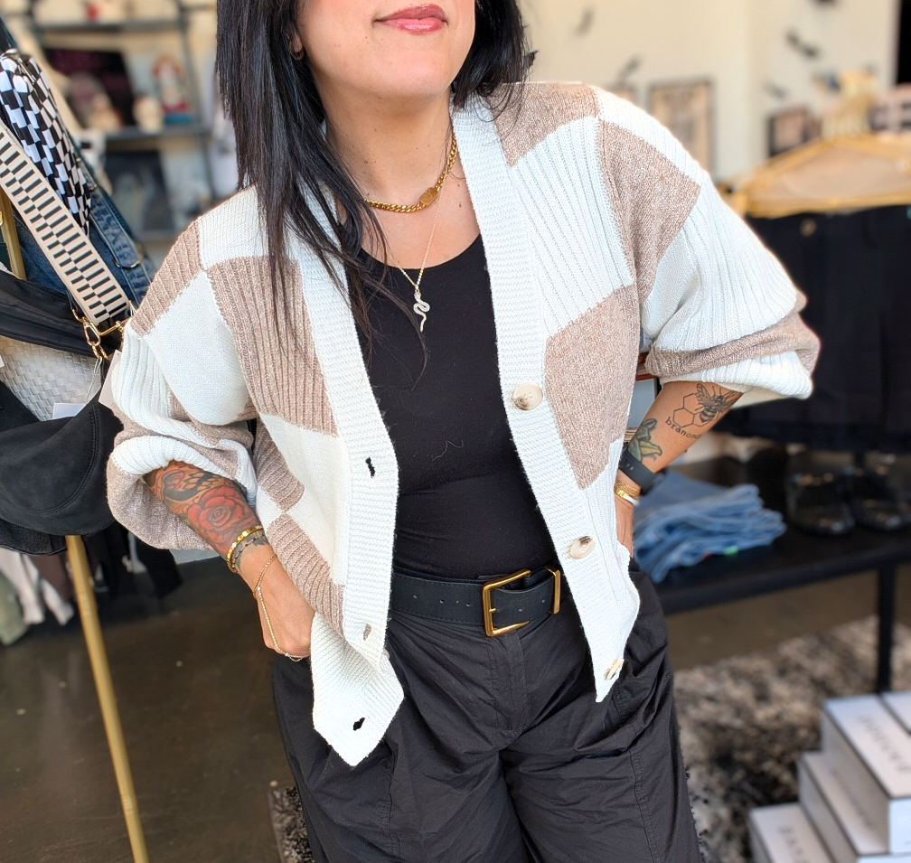 Checkered Button Cardi