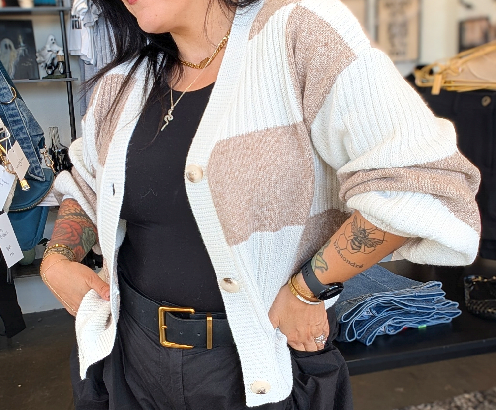 Checkered Button Cardi