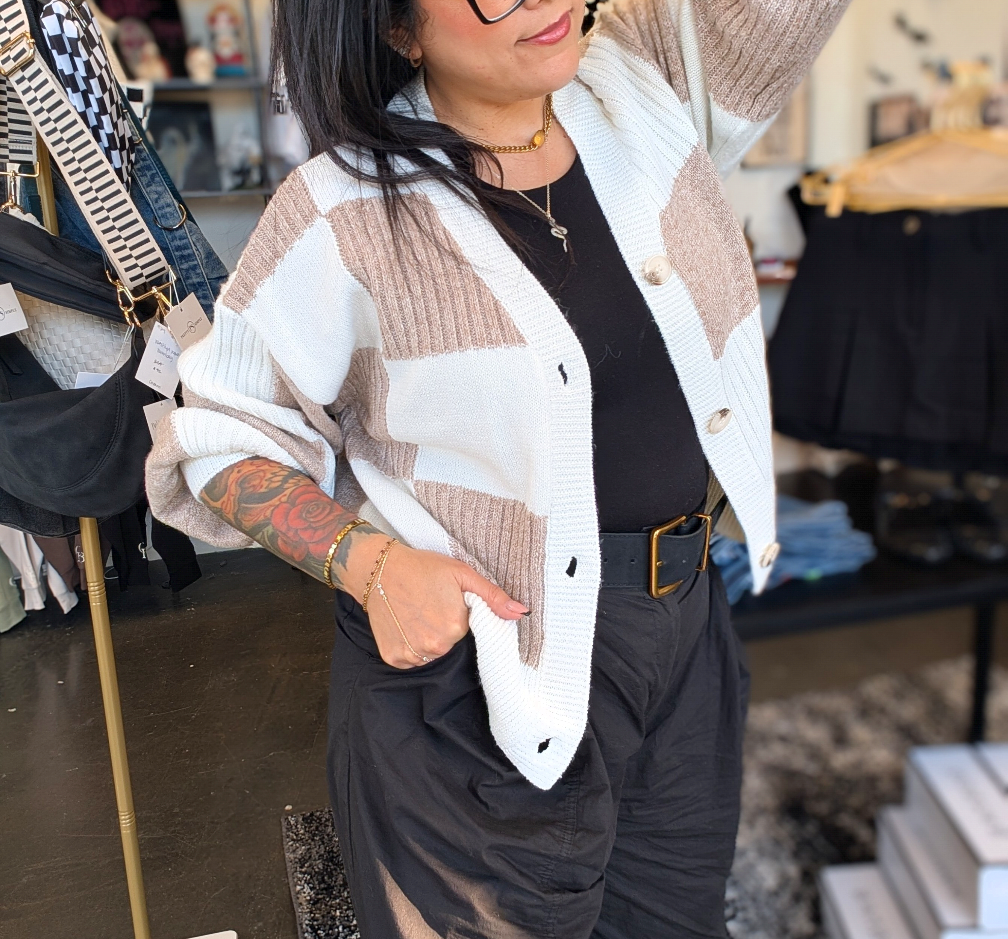 Checkered Button Cardi
