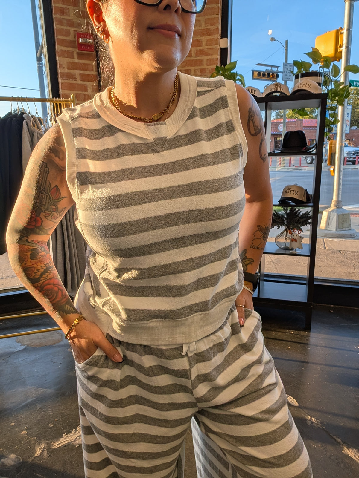 Striped Knit Wide Leg Pant