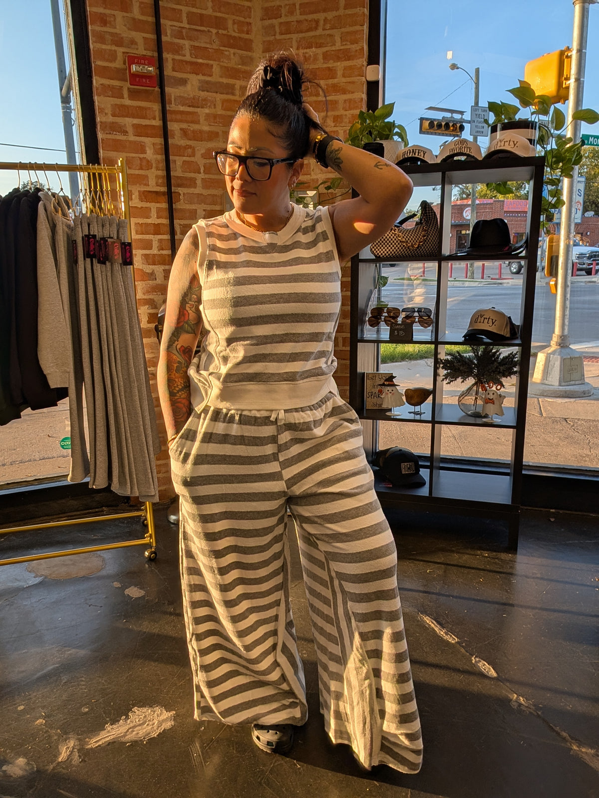 Striped Knit Wide Leg Pant