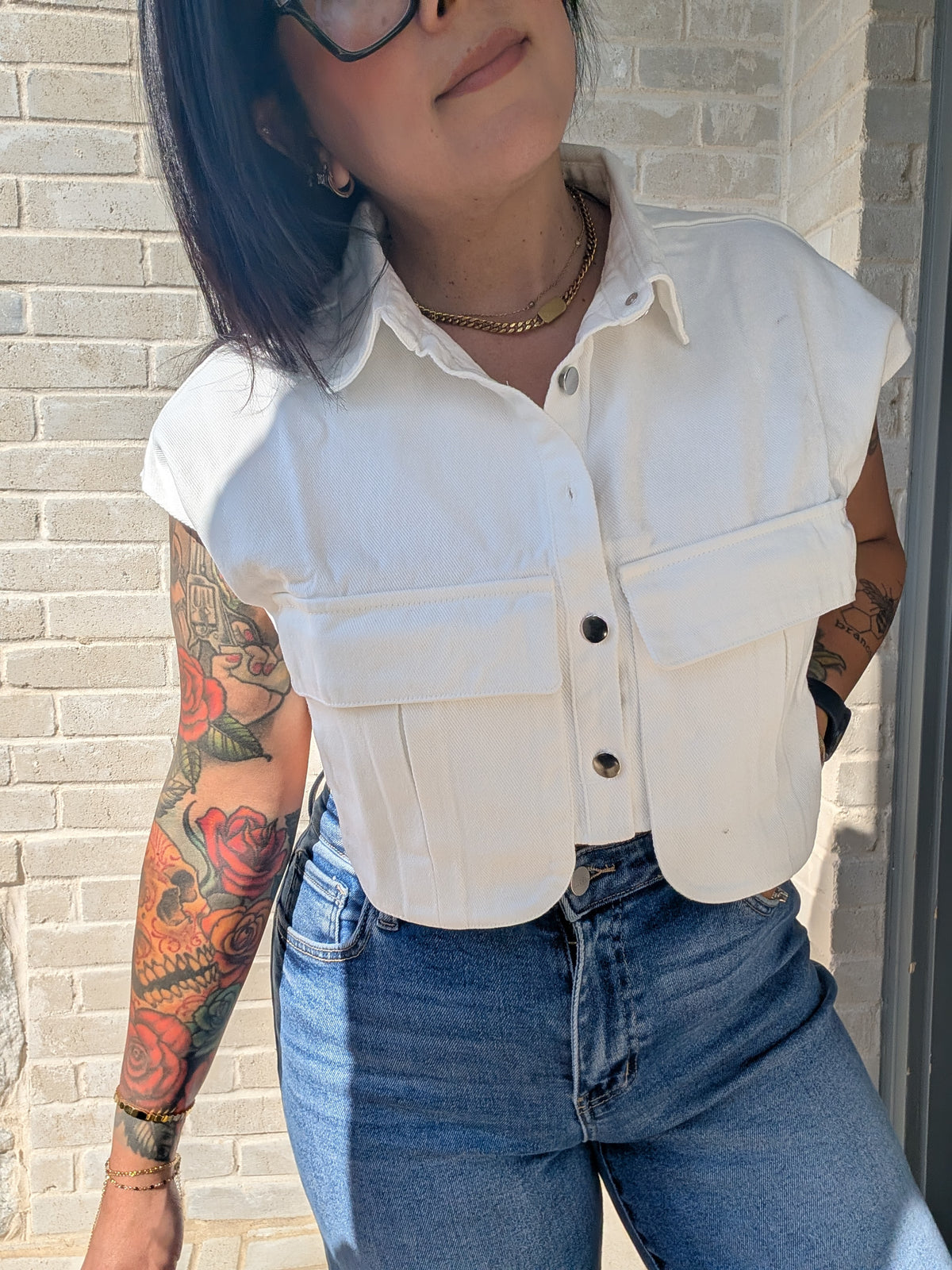 Crop Denim Top 🤍🩵