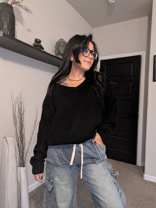 Oversized V-Neck Knit Sweater