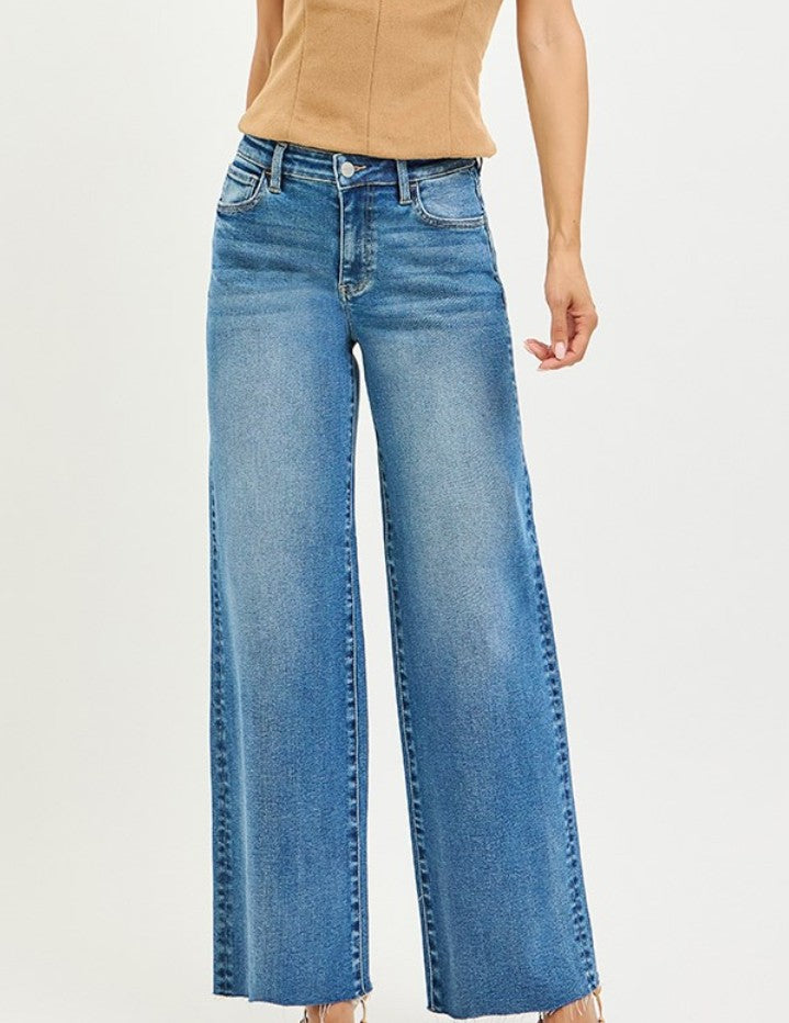 Risen High Rise Wide Leg Jeans