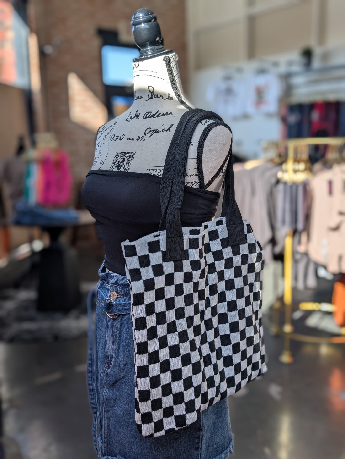 Checkered Crochet Knitted Bag