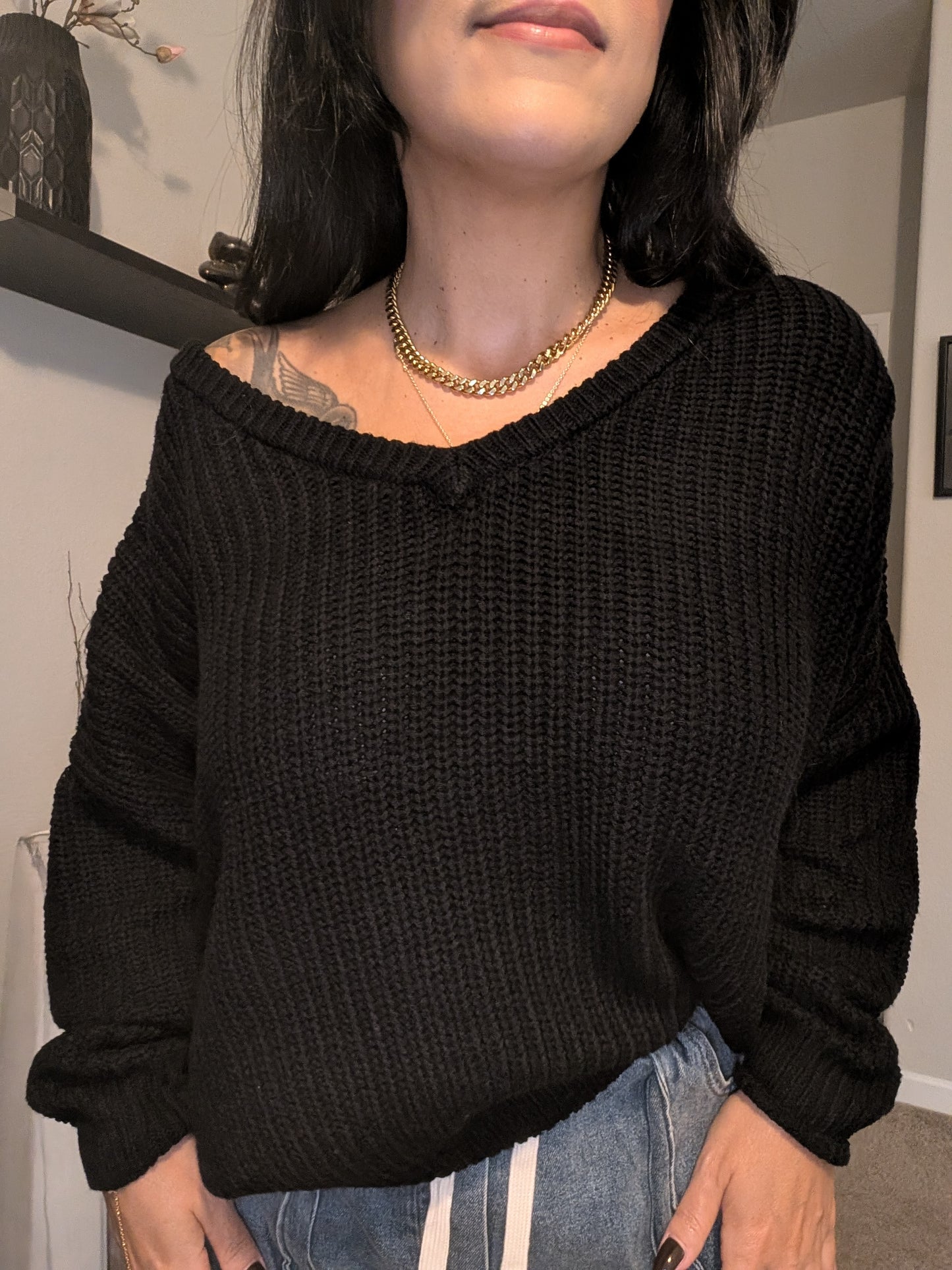 Oversized V-Neck Knit Sweater