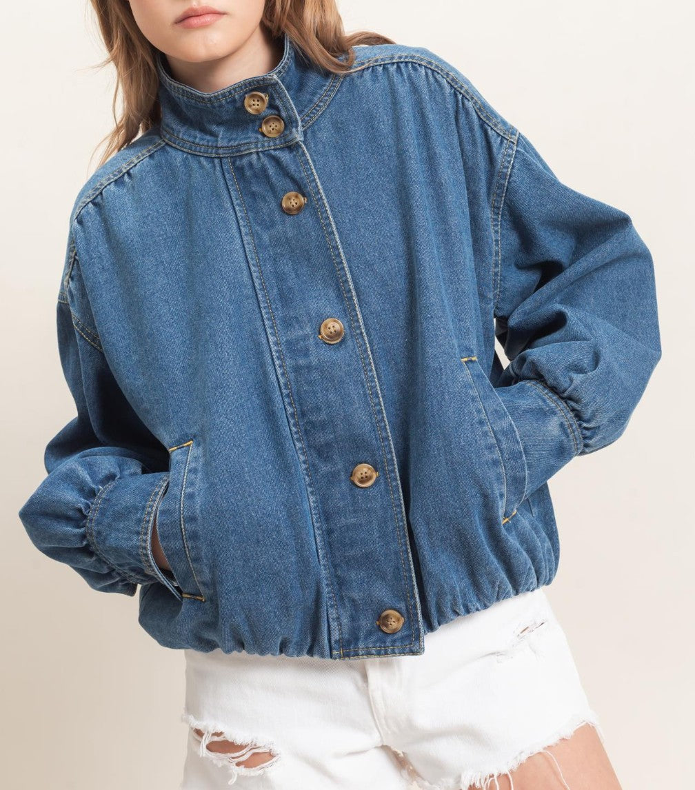 High Collar Denim Bomber jacket