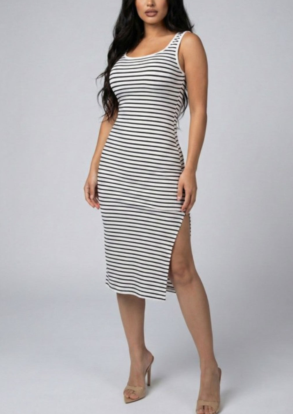 Ribbed Striped Midi Dress