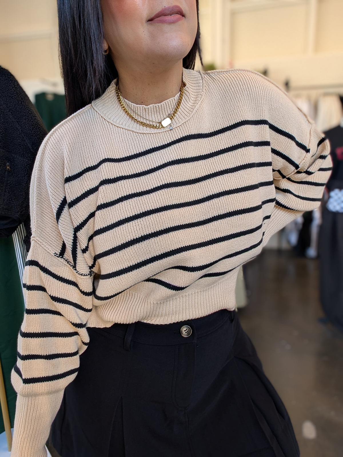 Striped Mock Neck Sweater