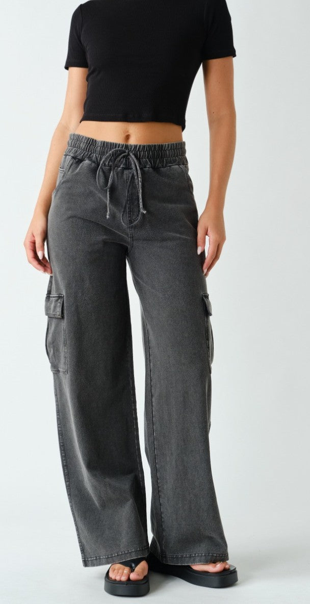 Mineral wash Denim Cotton Cargo
