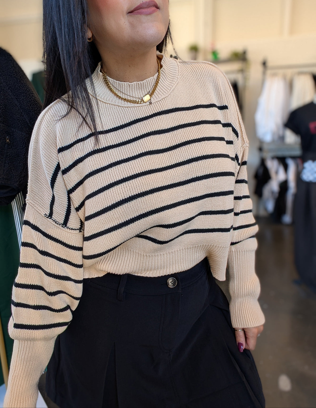 Striped Mock Neck Sweater