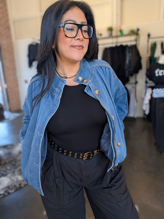 High Collar Denim Bomber jacket