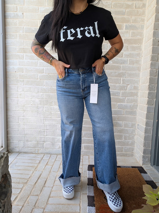 Risen High Rise Wide Leg Jeans