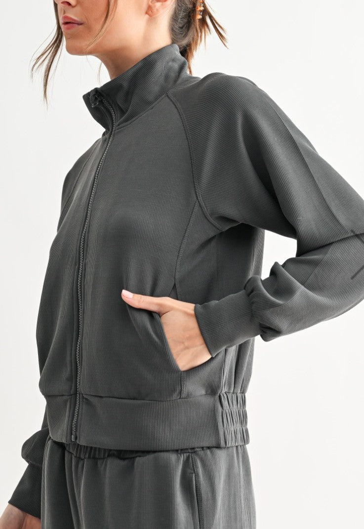 Luxe Sand Wash Rib Zip Jacket