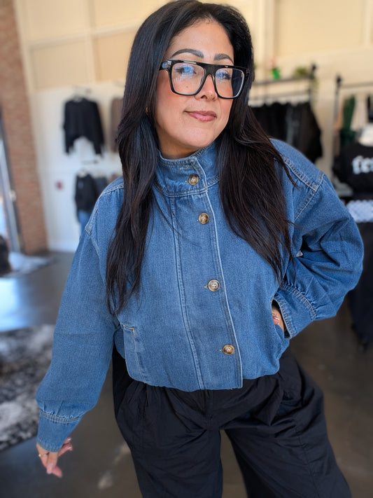 High Collar Denim Bomber jacket