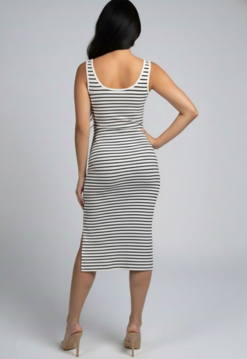Ribbed Striped Midi Dress
