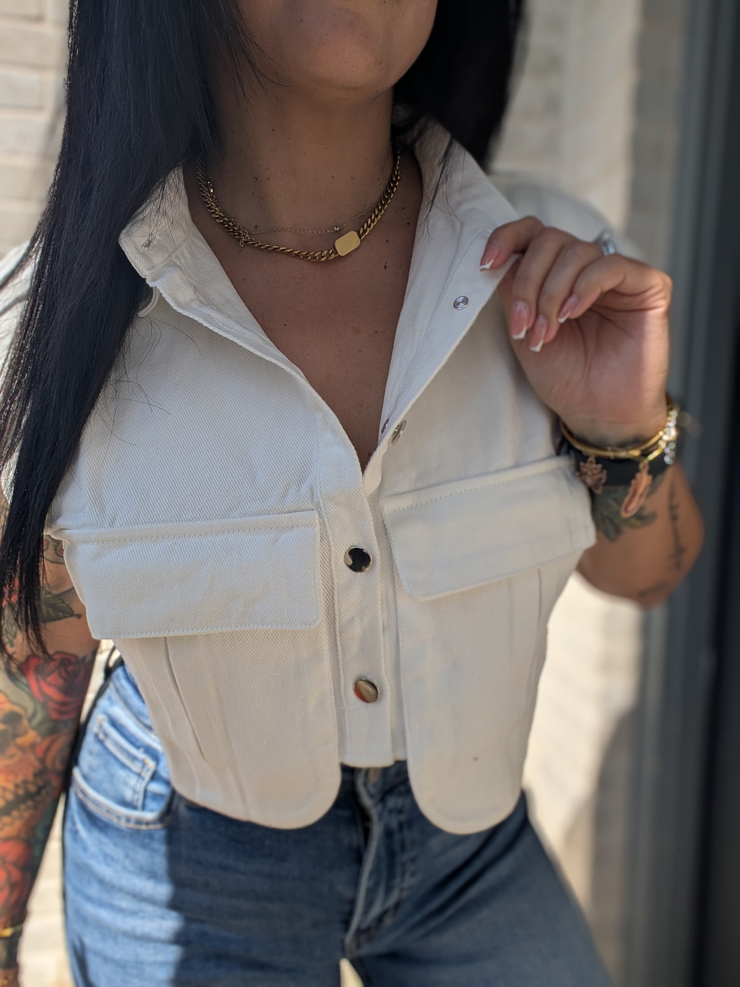 Crop Denim Top 🤍🩵