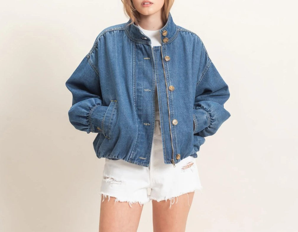 High Collar Denim Bomber jacket