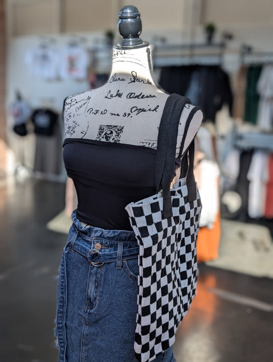 Checkered Crochet Knitted Bag