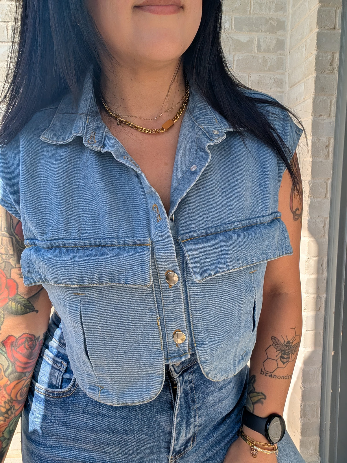 Crop Denim Top 🤍🩵