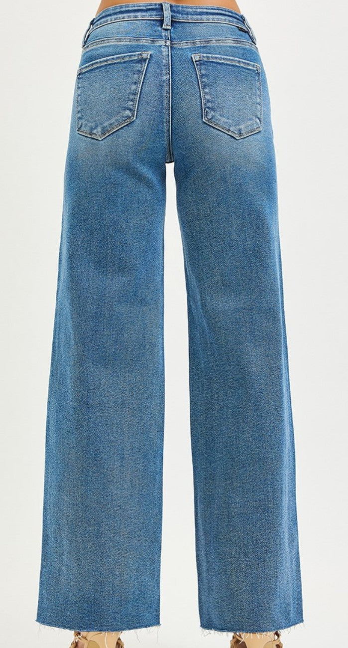 Risen High Rise Wide Leg Jeans