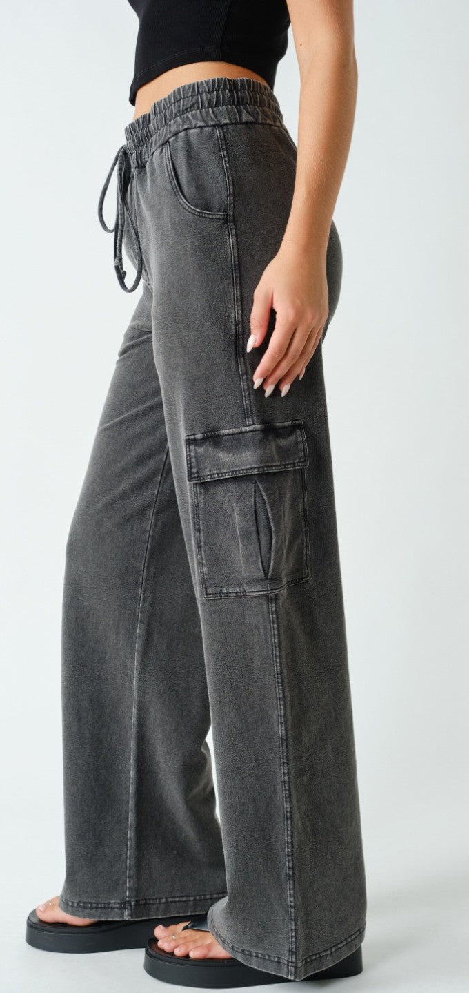 Mineral wash Denim Cotton Cargo