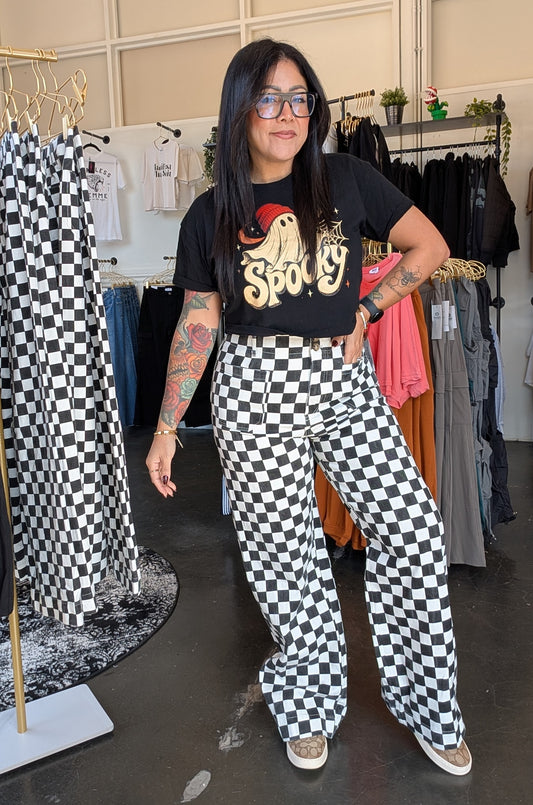 Denim Checkered Pants
